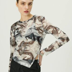 Storets Natalia Marble Print Mesh Top S/M